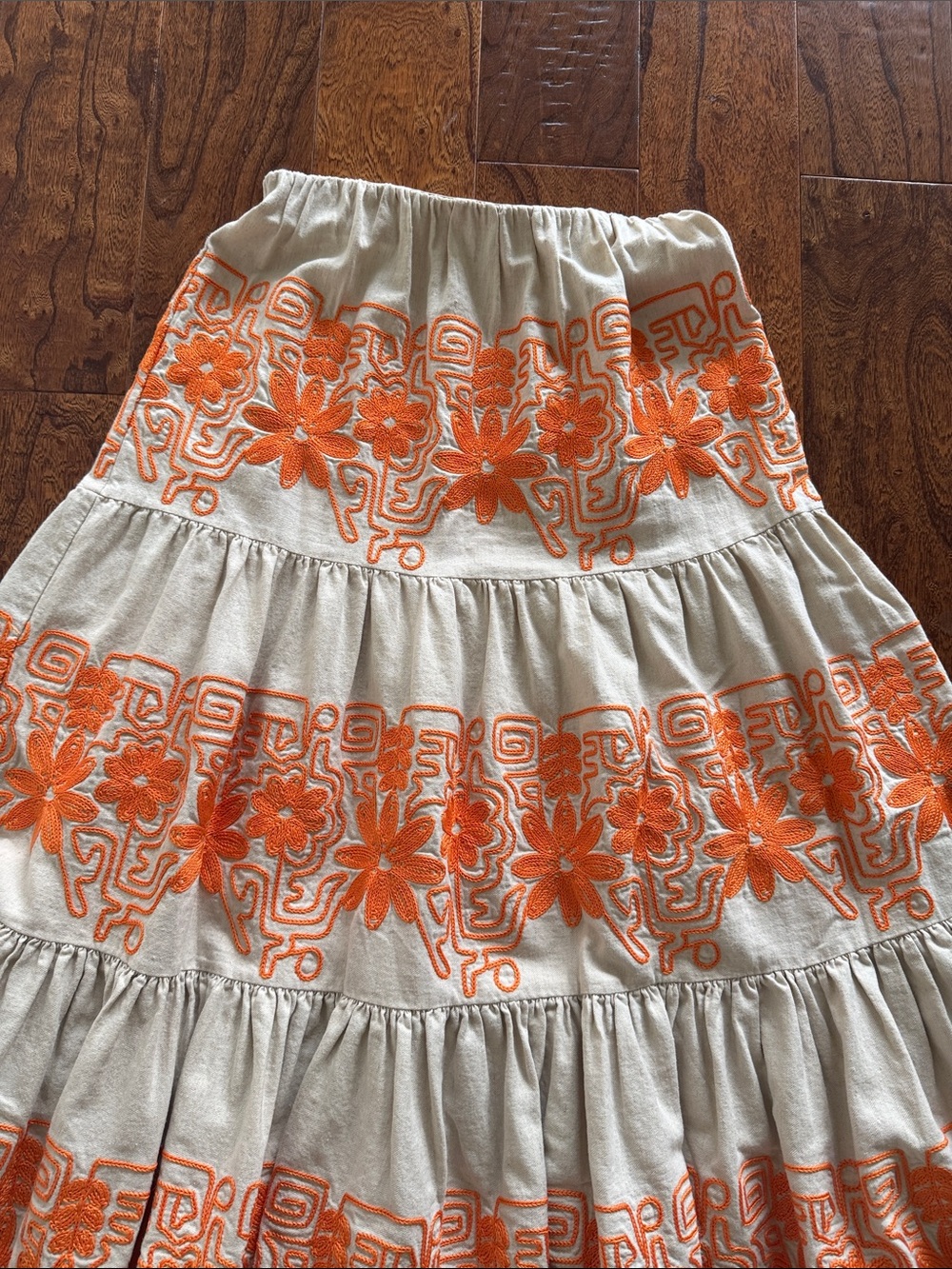 Maje Cream Midi Skirt with Orange Floral Embroidery - Picture 2 of 6